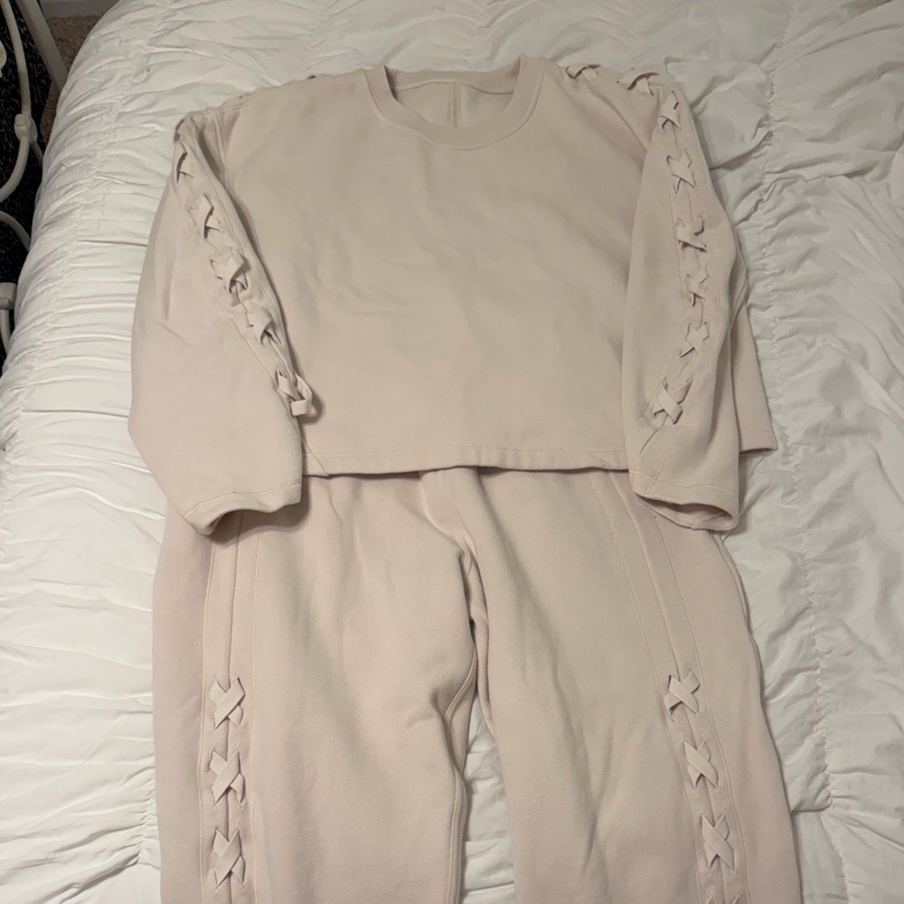 lululemon cream laced sweatshirt and pants sweat set